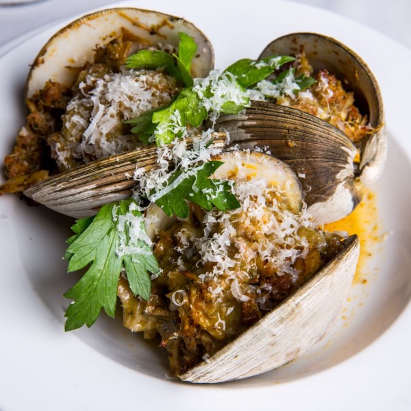 Crawfish and Chorizo Stuffed Clams with Caldo Verde Butter